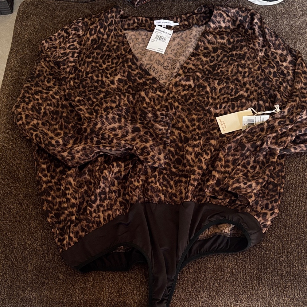 Good American Brown Leopard Print Top
